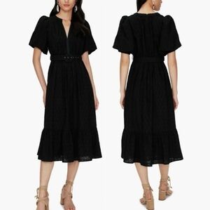 Diane Von Furstenberg Polina Belted Eyelet    Short Puff Sleeved Midi Dress NWOT